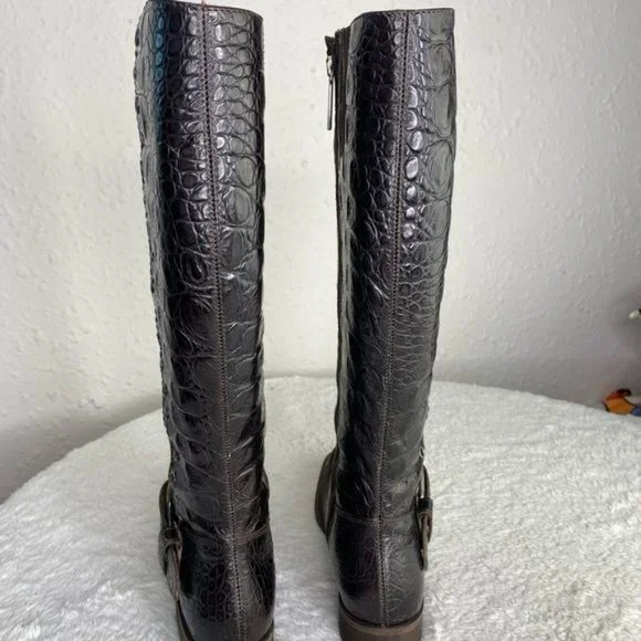 Ladies Donald J Pliner Brown Suede Alligator Knee High Zip Up Boots Size: 6.5 M - Picture 4 of 16